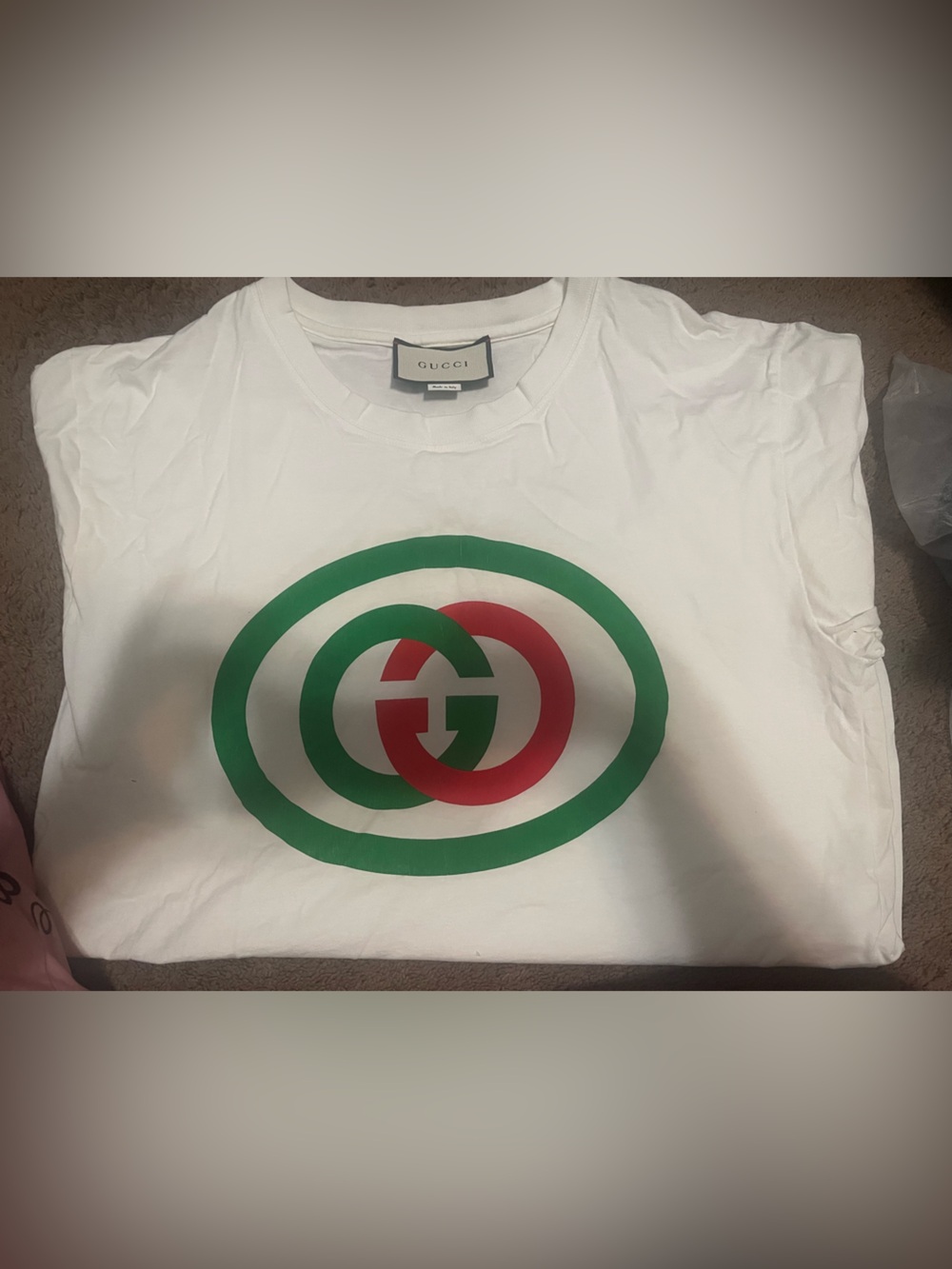 Gucci White Tee with Green and Red Concentric Logo